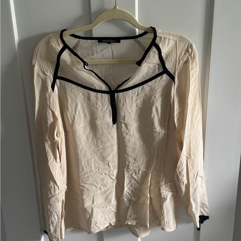 Nanette Lepore Cream and Black Long Sleeve Sailor Collar Blouse